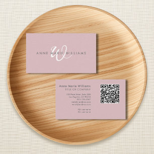 Carte De Visite Code QR Monogramme Moderne en Blanc et Lilas Pouss