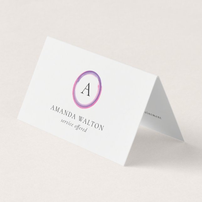 Carte De Visite Code QR Monogramme Rose et Violet Moderne (Devant)