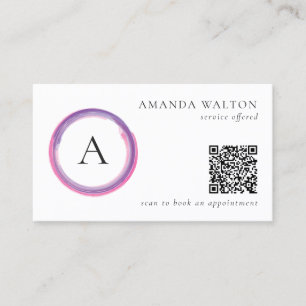 Carte De Visite Code QR Monogramme Rose et Violet Moderne