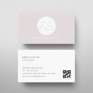 Carte De Visite Code QR monogramme rose tendre féminin moderne