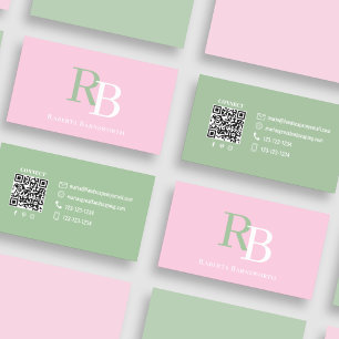Carte De Visite Code QR Monogramme Simple Rose Entrez en Contact