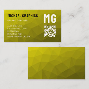 Carte De Visite Code QR motif de maillage géométrique jaune Monogr