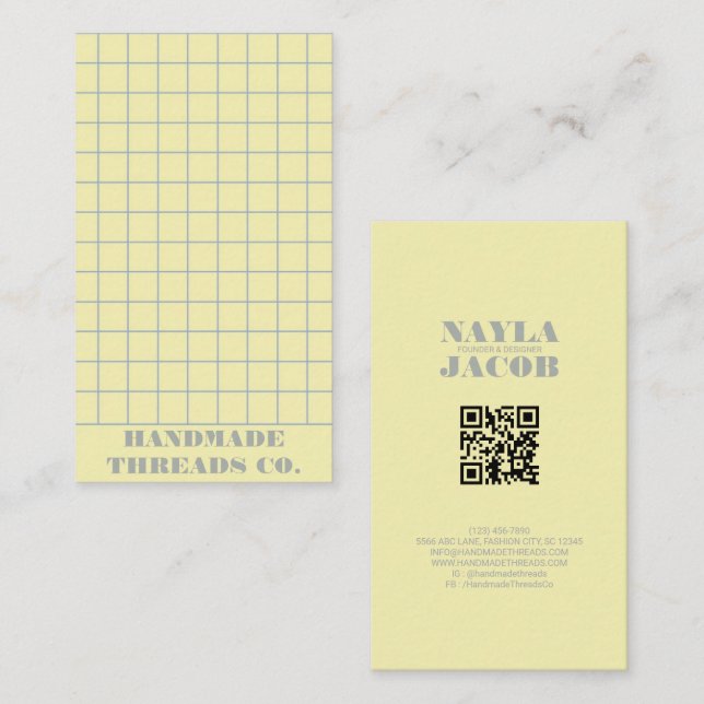 Carte De Visite Code QR Motif jaune pâle (Devant / Derrière)