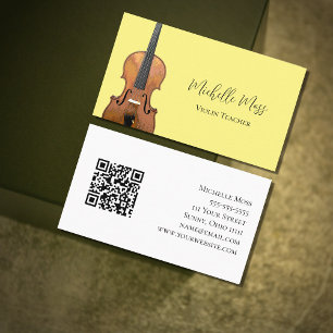 Carte De Visite Code QR musical Violon Enseignant Bright Jaune