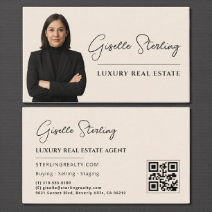 Carte De Visite Code QR neutre beige pour l'immobilier de luxe