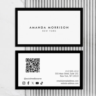 Carte De Visite Code QR noir/blanc minimaliste Médias sociaux