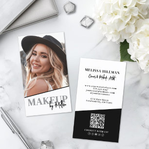 Carte De Visite Code QR Noir Blanc Photo Maquillage Vertical