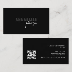Carte De Visite Code QR noir chic professionnel avec écriture mini