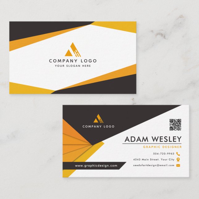 Carte De Visite Code QR noir et orange Abstrait professionnel (Devant / Derrière)
