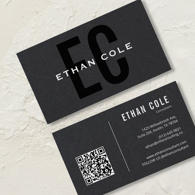 Carte De Visite Code QR noir moderne professionnel (Créateur téléchargé)