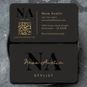 Carte De Visite Code QR noir or esthétique tendance luxe monogramm