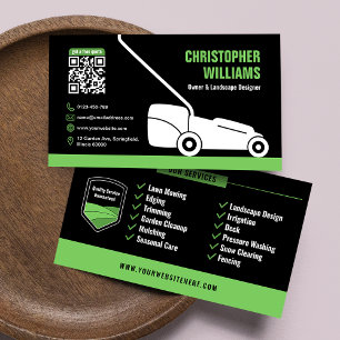 Carte De Visite Code QR noir vert aménagement paysager moderne de