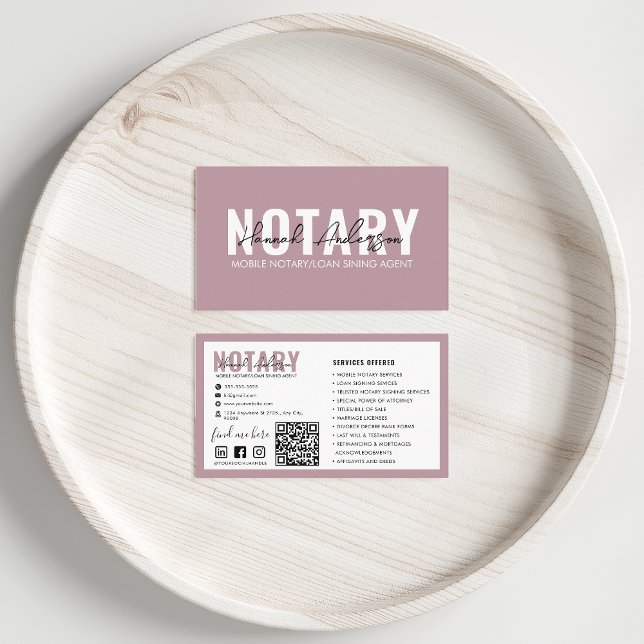 Carte De Visite Code QR | Notaire mobile moderne gris rose (Créateur téléchargé)