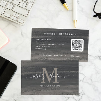 Carte De Visite Code QR numérisable à pinceau gris foncé minimal