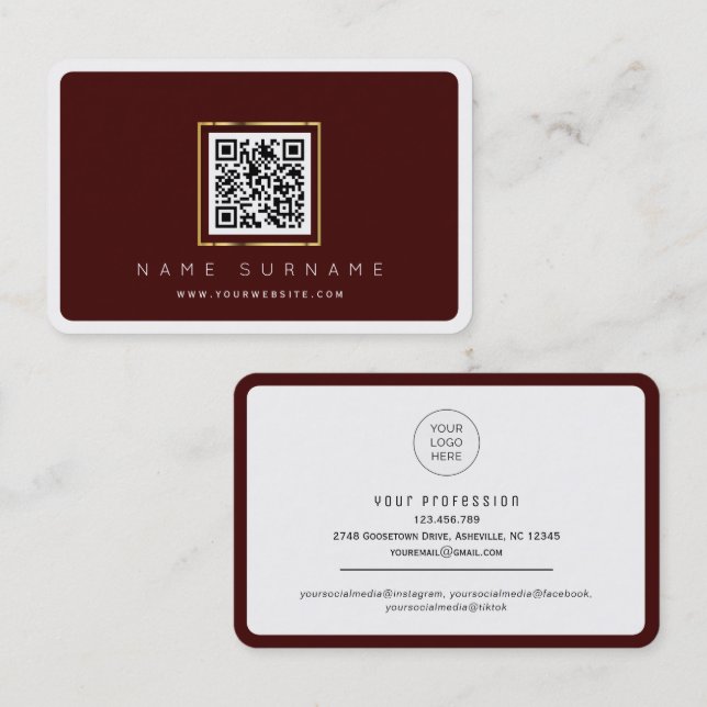 Carte De Visite Code QR numérisable réseau professionnel ou person (Devant / Derrière)