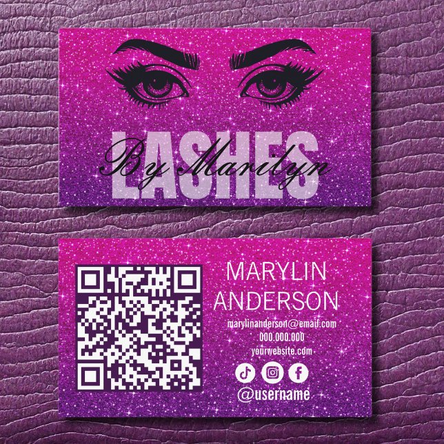 Carte De Visite Code QR Ombre Lash Tech Parties scintillant gras é (Créateur téléchargé)