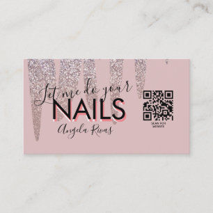 Carte De Visite CODE QR Onglerie Devis Rose Pâle Paillettes Dégoul