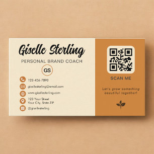 Carte De Visite Code QR Orange Jaune Photo Monogramme Réseaux Soci