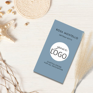 Carte De Visite Code QR Pale Bleu Artisan Logo Tagline Vertical