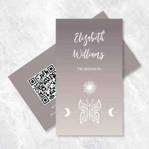 Carte De Visite Code QR   Papillon Lune Taupe Beige Tan Gradient