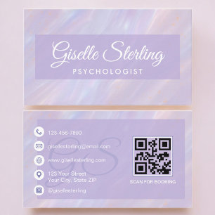 Carte De Visite Code QR pastel violet psychologue