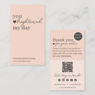 Carte De Visite Code QR Peach Modern Script, Bougie Merci