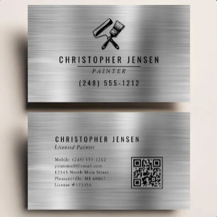 Carte De Visite Code QR Peintre Argent Noir Métalisé Peinture