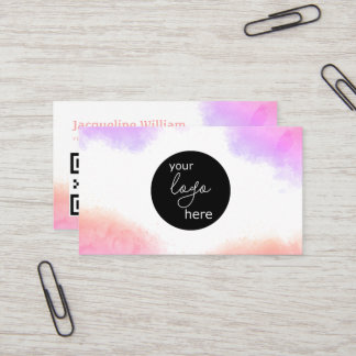 Carte De Visite Code QR personnalisé à logo aquarelle rose