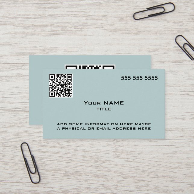 Carte De Visite Code QR personnalisé bleu moderne (Devant/Arrière en situation)