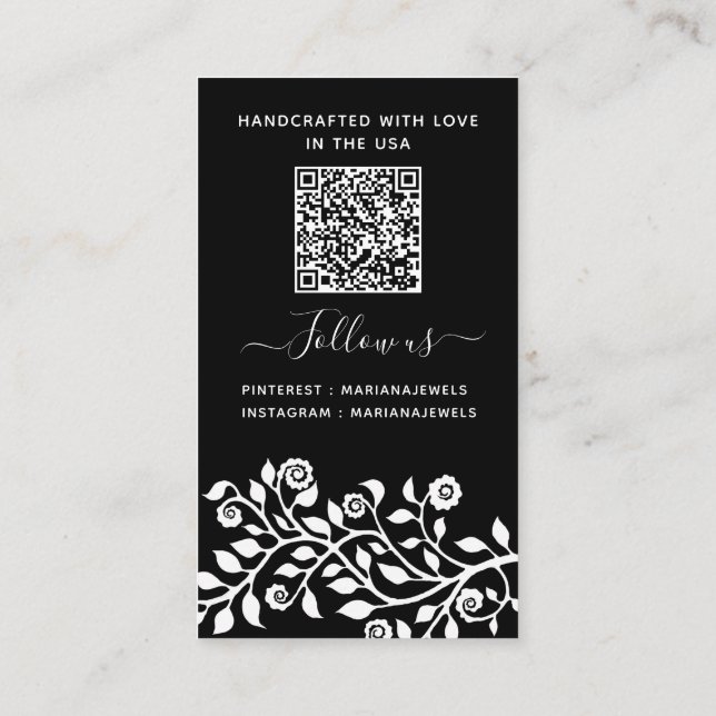 Carte De Visite Code QR personnalisé Boucles d'oreilles noires Car (Dos)