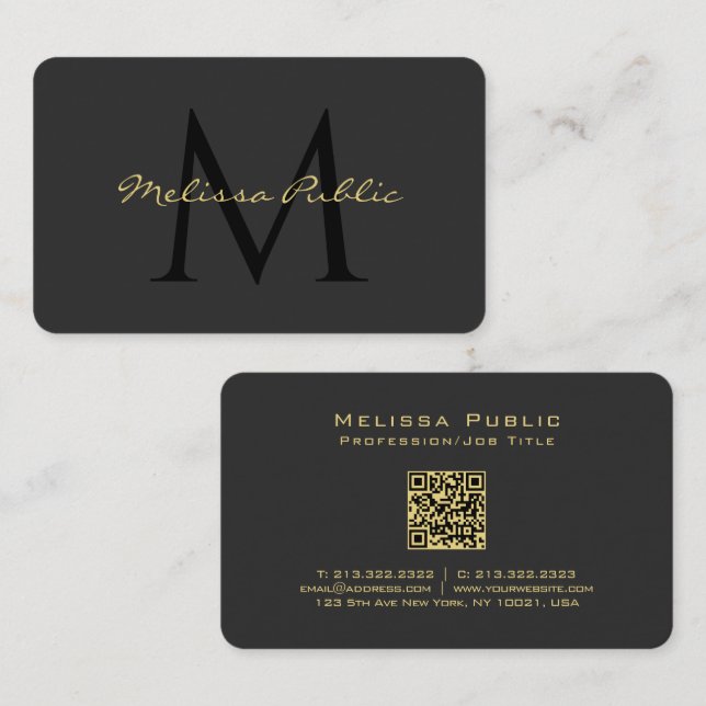 Carte De Visite Code QR personnalisé Calligraphie or Texte Nom Scr (Devant / Derrière)
