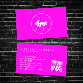 Carte De Visite Code QR personnalisé de la société avec logo rose 