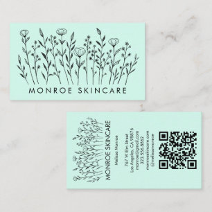 Carte De Visite Code QR personnalisé fleur sauvage élégant Art Chi