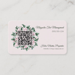 Carte De Visite Code QR personnalisé Magnolia cadre de fleurs