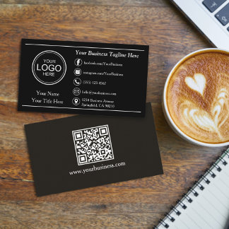 Carte De Visite Code QR personnalisé moderne noir pour professionn