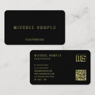 Carte De Visite Code QR Personnalisé Monogramme Élégant Noir Et Or