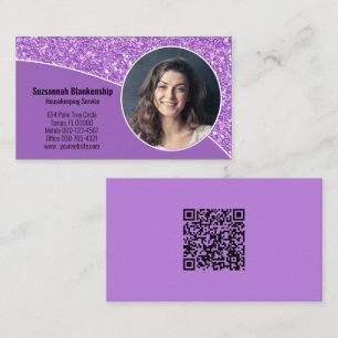 Carte De Visite Code QR personnalisé professionnel violet photo su