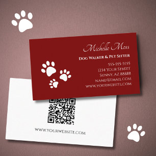 Carte De Visite Code QR Pet Sitter Empreintes de pattes Dog Walker