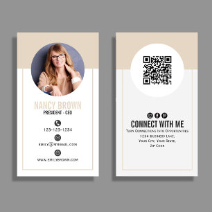 Carte De Visite Code QR Photo Beige Se Connecter Avec Moi Minimali