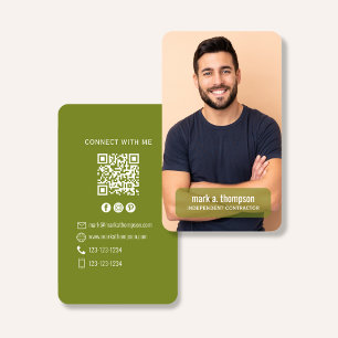Carte De Visite Code QR Photo Connectez-vous avec moi Vert olive