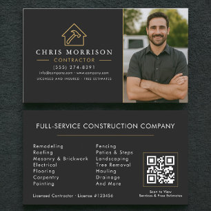 Carte De Visite Code QR Photo Construction Bâtiment Noir Or