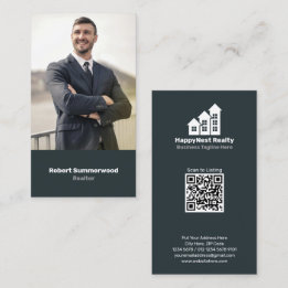 Carte De Visite Code QR photo d'agent immobilier vertical moderne