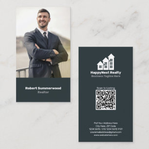 Carte De Visite Code QR photo d'agent immobilier vertical moderne
