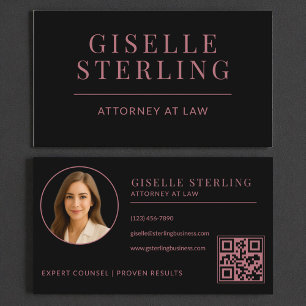 Carte De Visite Code QR photo de l'avocat Rose Gold Noir