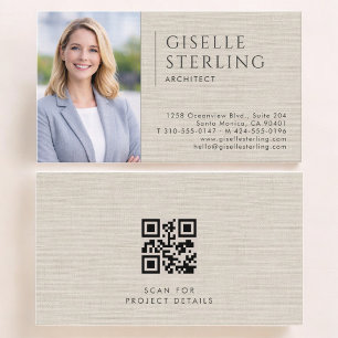 Carte De Visite Code QR photo de lin pour architecte