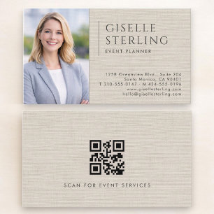 Carte De Visite Code QR photo de lin pour organisateur d'événement