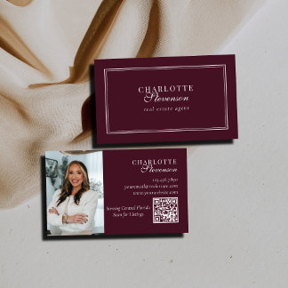 Carte De Visite Code QR photo de luxe professionnel Bourgogne et b