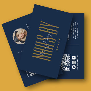 Carte De Visite Code QR photo de technicien en onglerie Navy Blue