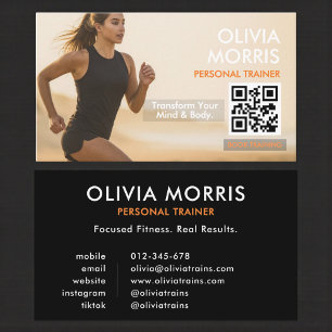Carte De Visite Code QR photo d'entraîneur de fitness moderne