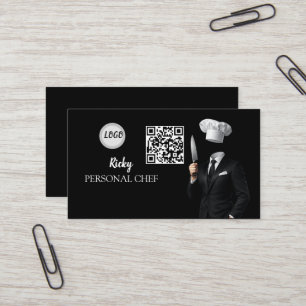 Carte De Visite Code QR photo d'uniforme de chef noir minimaliste
